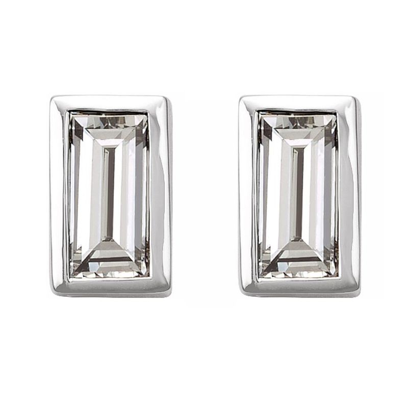 14k White Gold 1/8 Ctw Diamond Baguette Post Earrings, 2.5 X 4.25mm